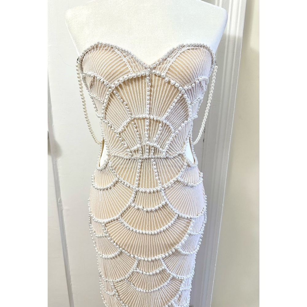 Elegant Cream Maxi Dress with Beaded Design